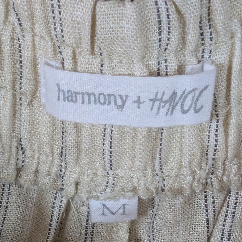 Harmony & Havoc Wide Leg Cropped Pants Medium Linen Blend Stripes Stretch Waist‎ - Picture 5 of 7